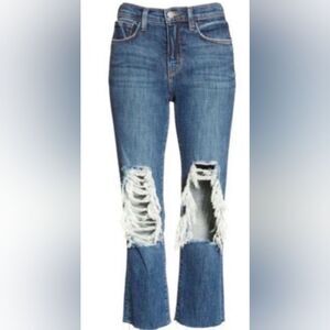 L'AGENCE Woman's Jordan High Rise Crop Straight Distressed Jeans Size 23